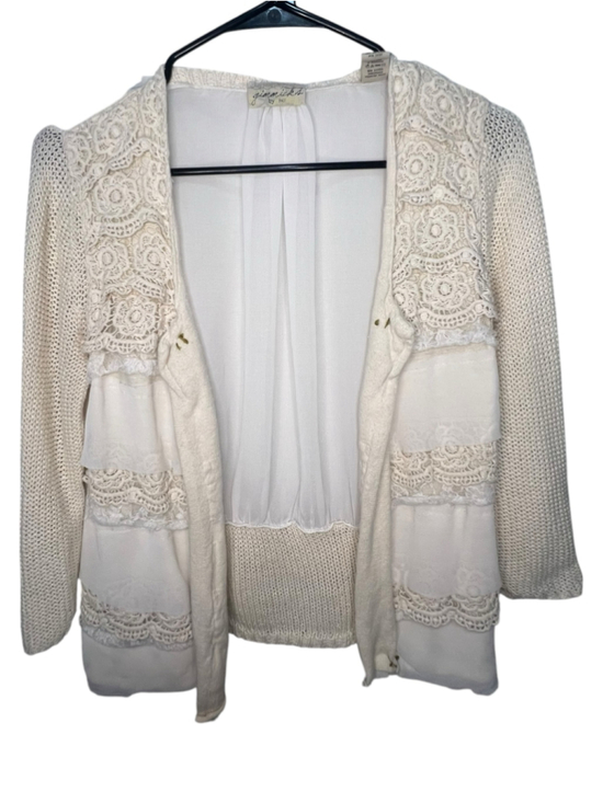 gimmicks by BKE Sweaters - Gimmicks By BKE Cream Crochet Lace Chiffon Open Knit Boho Open Front Cardigan